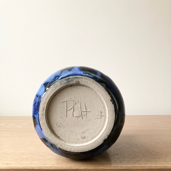 studio pottery artisan blue drip glaze hand thrown crafted vessel vase planter - Picture 4 of 11